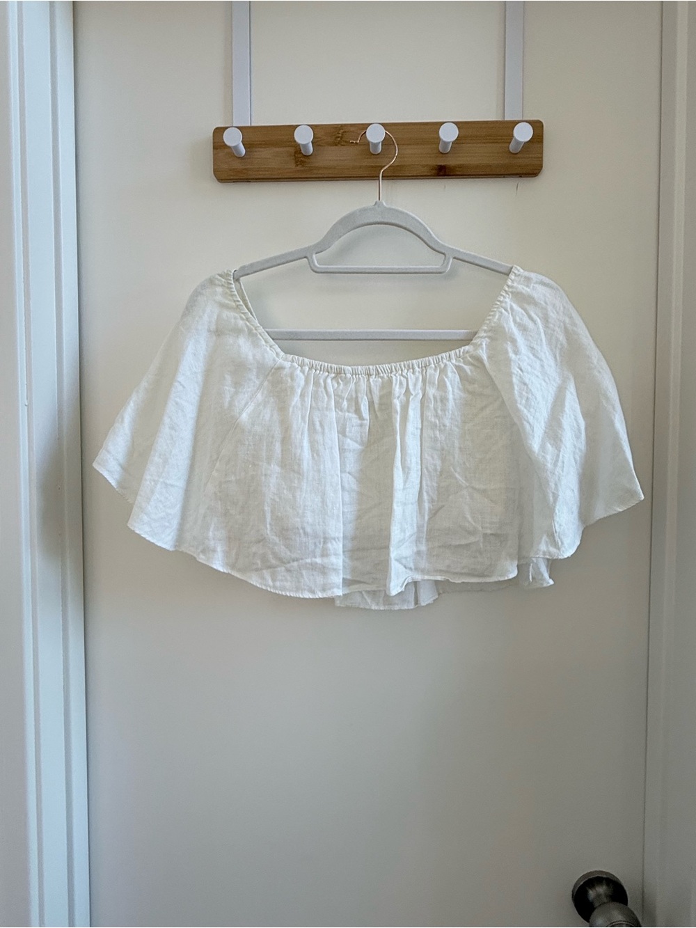 Zara White Off-Shoulder Linen Crop Top